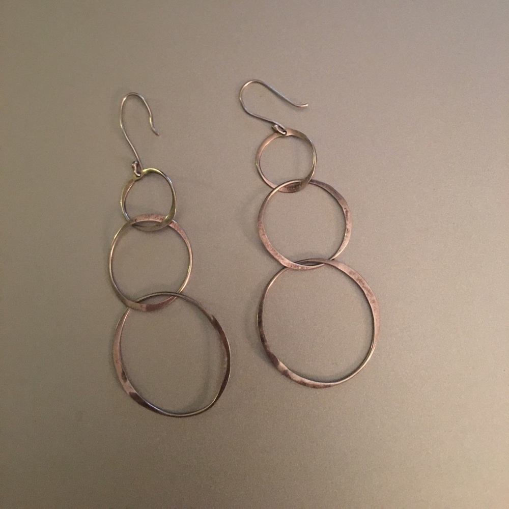 Solid Sterling Silver, triple circle hoop, dangle earrings